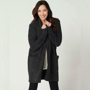 BAREFOOT DREAMS CozyChic Cali Cardi Duster Cardigan Sweater Size L Carbon/Black